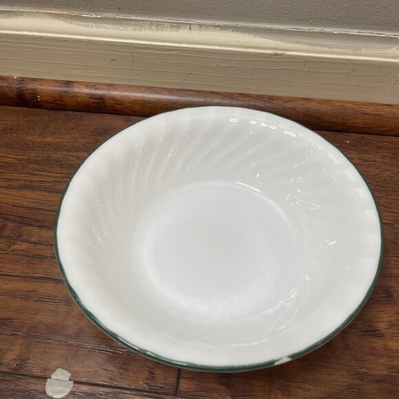 4 Corning Ware Corelle Callaway Ivy 7 1/4" Green Rim Swirl Cereal Soup Bowls - Picture 3 of 6